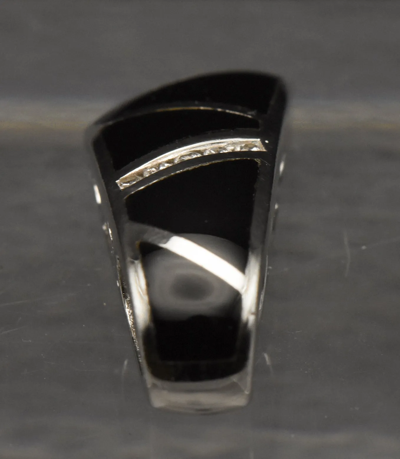 Vintage Sterling Silver Black Onyx and Rhinestone Slide Pendant