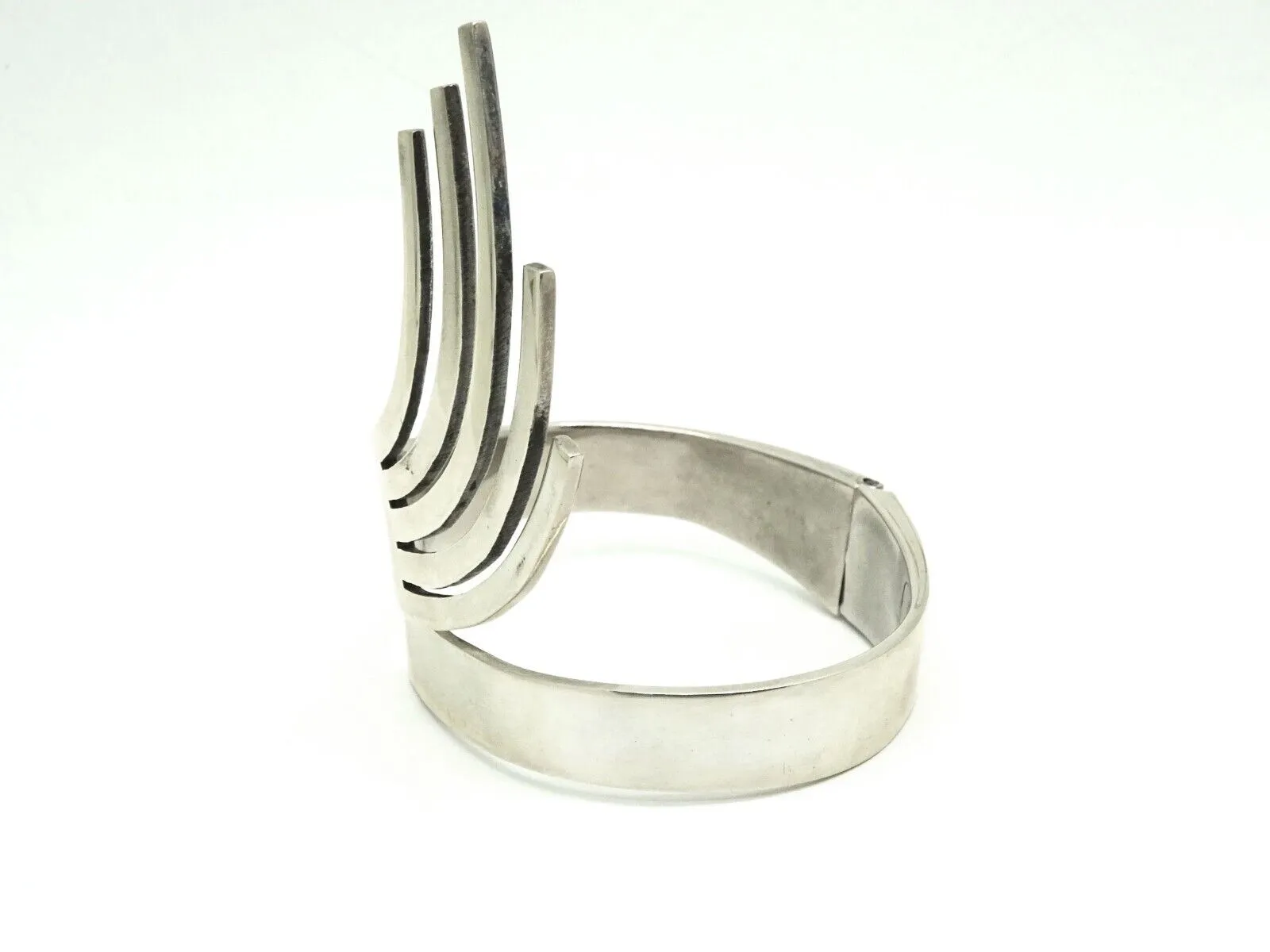 Vintage Taxco Deco Modernist Sterling Silver Clamper Bracelet