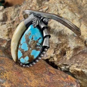 Vintage Walrus Tooth with Turquoise Silver Bracelet by DP -- Estate Jewelry