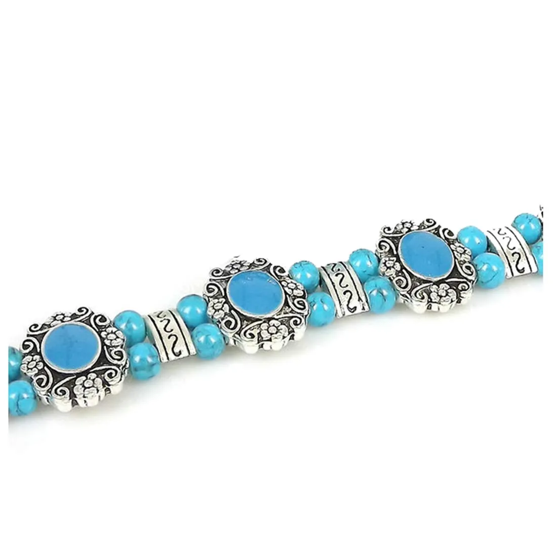 Yellow Chimes Exclusive German Silver Oxidized Turquoise Beads Antique Bracelets for Women and Girls