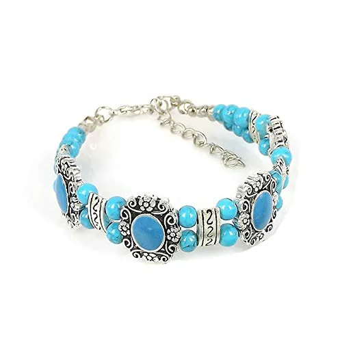 Yellow Chimes Exclusive German Silver Oxidized Turquoise Beads Antique Bracelets for Women and Girls